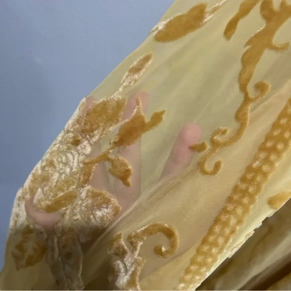 Free People Yellow Floral Kimono nightbird burnout gold velvet tassel - Picture 8 of 12